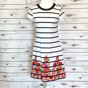 JESSICA SIMPSON BLACK STRIPED DRESS WITH FLORAL PATTERN